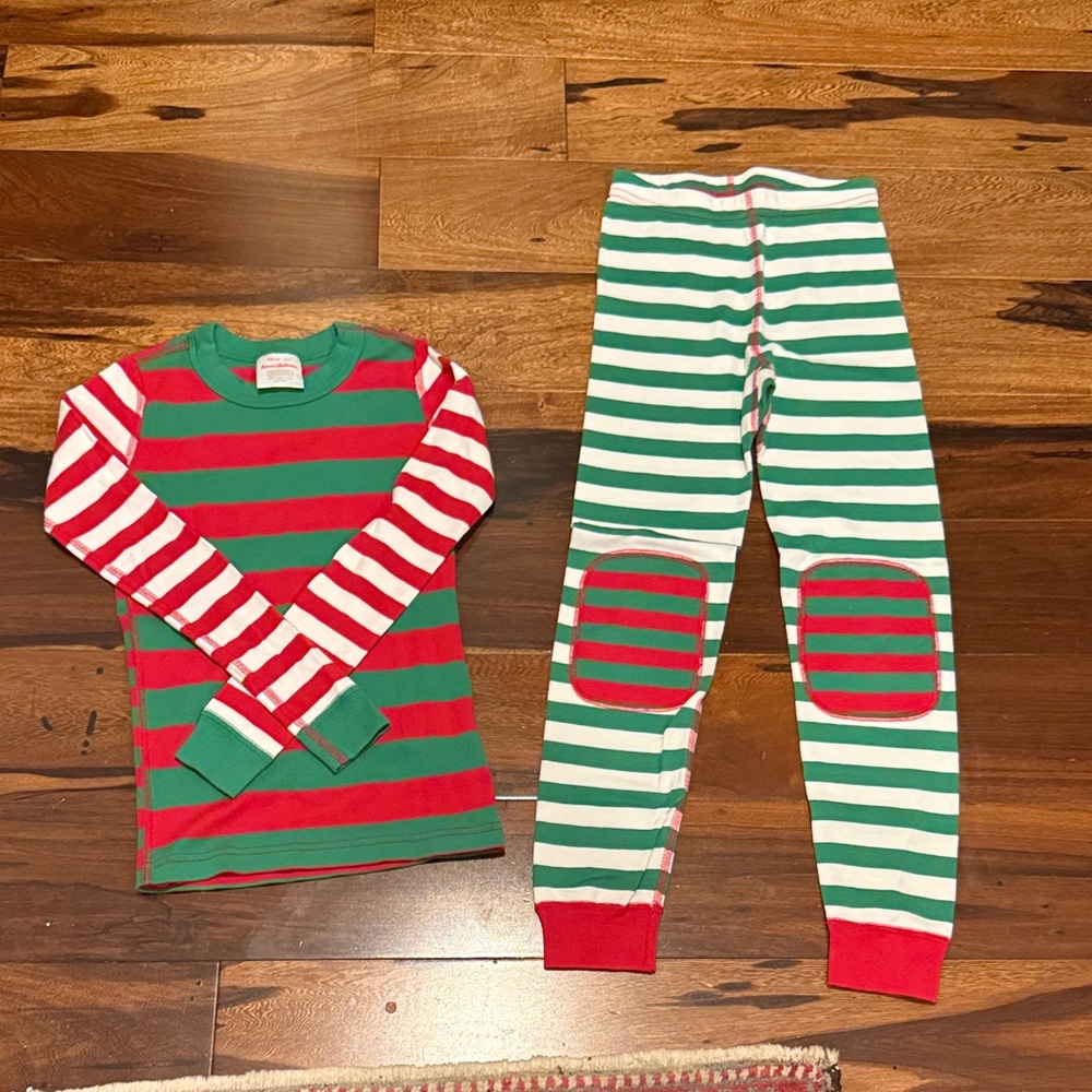 Hanna Andersson Red and Green Striped Kids Pajama Set size 8